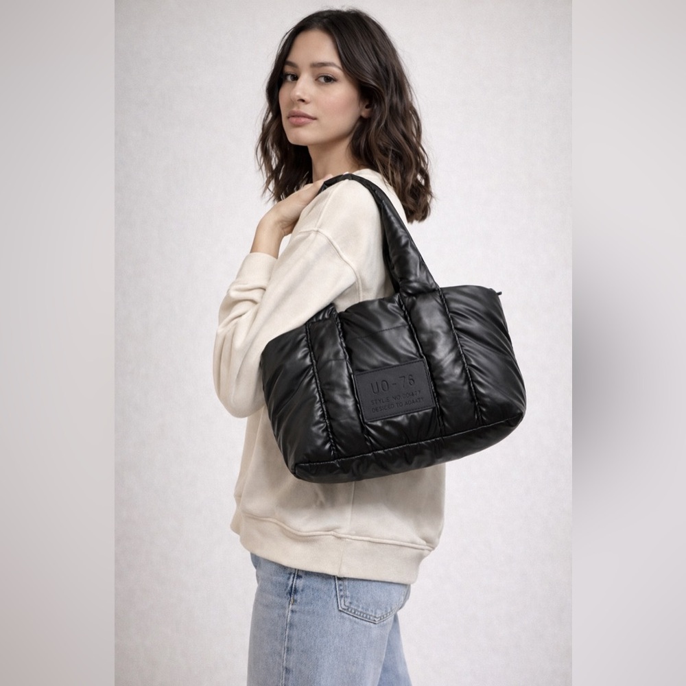 Urban Outfitters UO-76 Quilted Puffer Tote Bag, Black